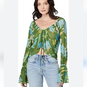 NWT Free People Of Paradise Floral Bell Sleeve Blouse